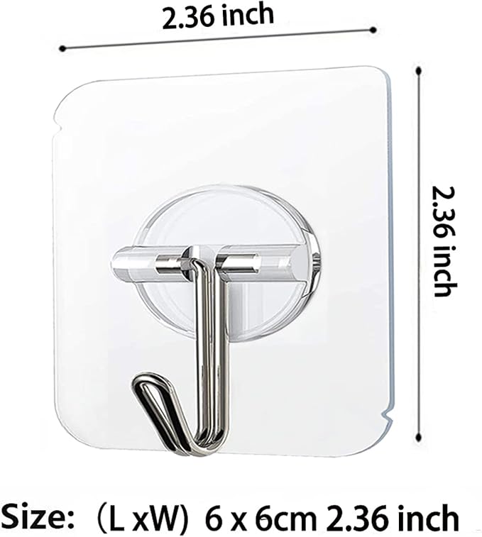 COLOGO 100 Pack Adhesive Hooks 24lb(Max) Heavy Duty Self Adhesive Hooks, Transparent Reusable Seamless Adhesive Wall Hooks for Kitchens, Bathroom, Office