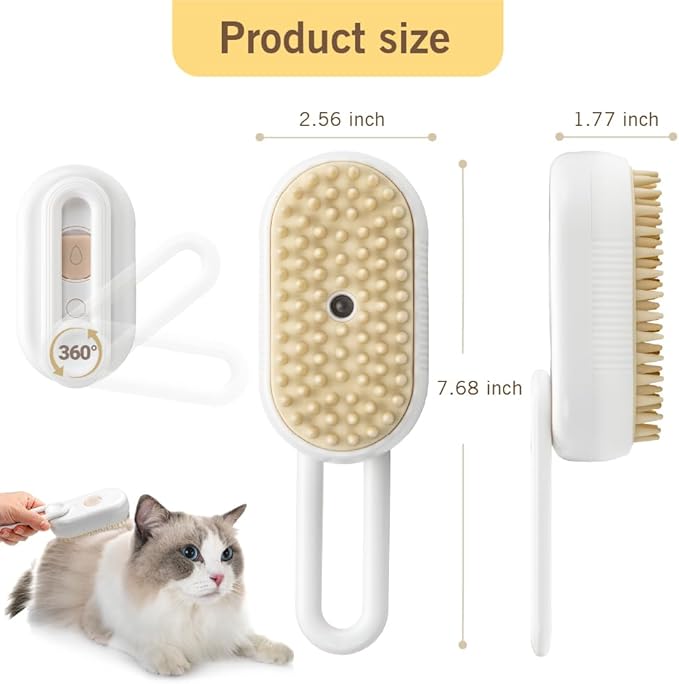 KALIMO 3-in-1 Pet Spray Grooming Brush for Cats and Dogs, Mist Brush with Massage Tips and Deshedding Comb, Cordless Rechargeable, Helps Reduce Loose Fur and Tangles, for Short or Long Hair