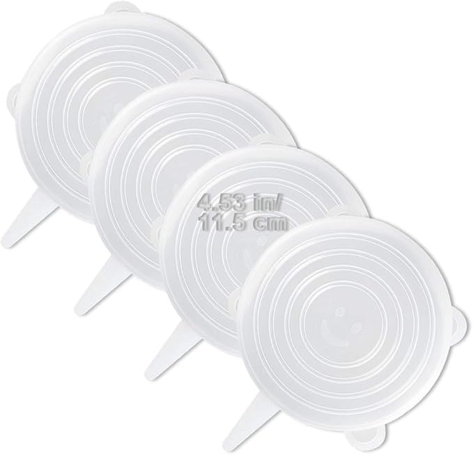 4 Pack Same Size Silicone Stretch Lids, Thicker Reusable Sturdy Silicone Container Cover, Expandable Food Storage Covers, Dishwasher and Freezer Safe, 4.53in(11.5cm)