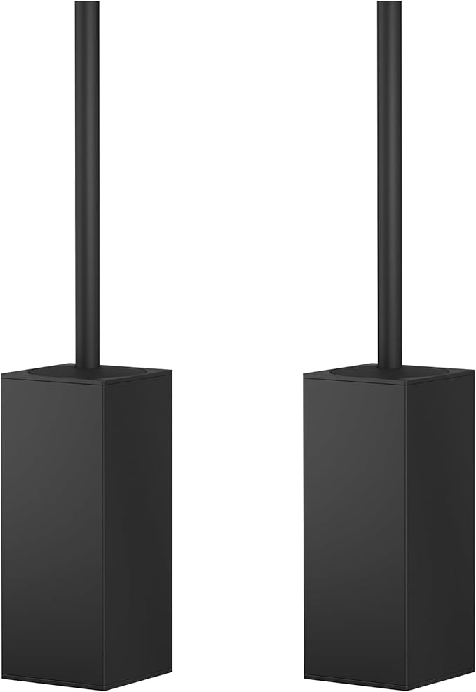 FORIOUS Toilet Brush and Holder Set, Heavy Duty 304 Stainless Steel Base Square and Long Handle for Bathroom Deep Cleaning, Drip-Proof, Space Saving for Storage, 2 Toilet Bowl Brush Head, Black