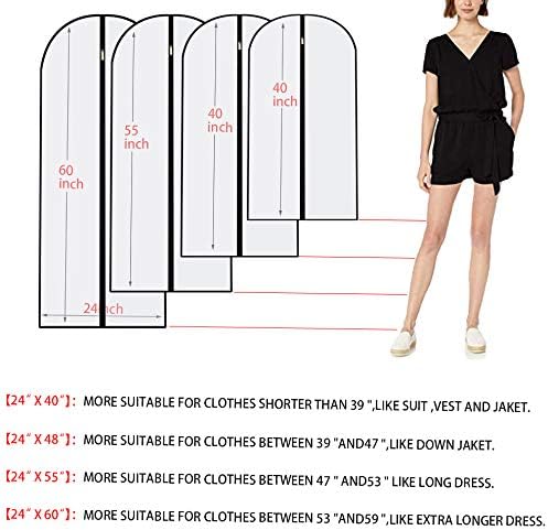 Hanging Garment Bag Dress Bags for Closet Storage ( Set of 12 ) Suit Protector Cover Bag with Zipper for Long Dresses, Suit, Coat Closet Clothes Storage ( Black, 24'' x 54'' )