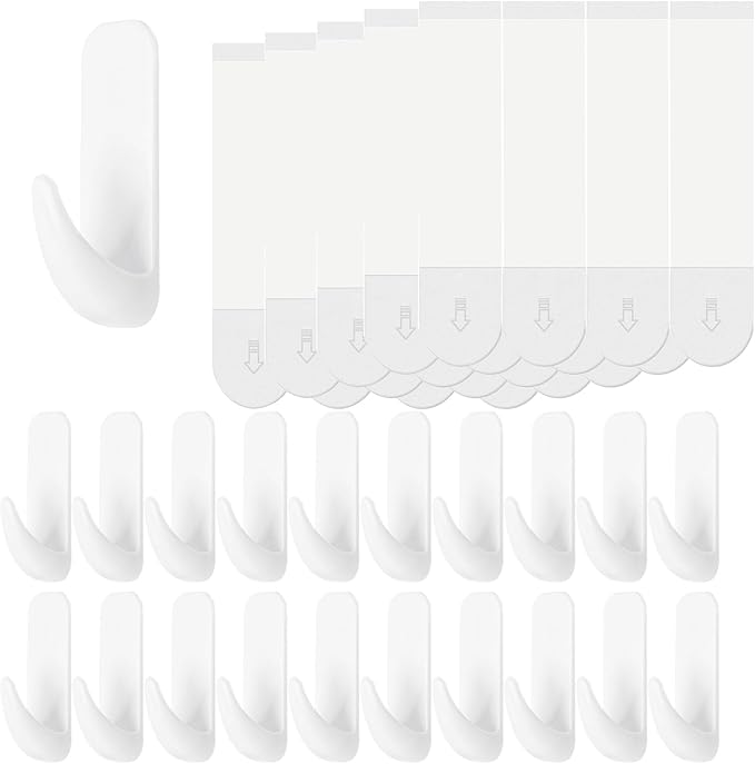 Wall Hooks for Hanging 20 Medium Hooks, Heavy Duty Wall Hooks with 20 Strips, Damage Free Adhesive Hooks for Key Holder, Coat, Door, Shower Hanging