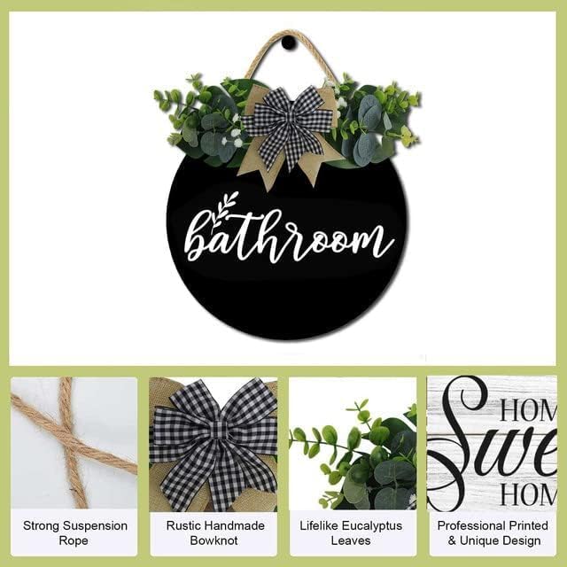 Bathroom Wall Decor,Bathroom Sign,Rustic Round Wooden Wreath Sign,Bathroom Wooden Wall Sign for All The Seasons