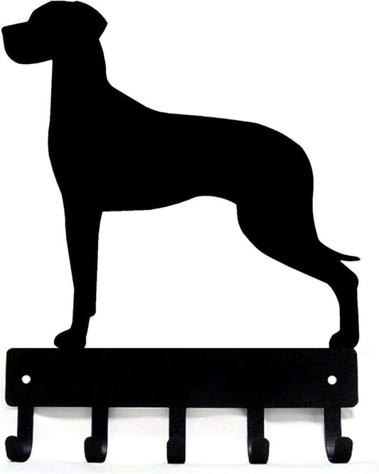 Great Dane (Natural Ears) - Key Holder & Dog Leash Hanger for Wall - Large 9 inch Wide with 5 Hooks - Made in USA