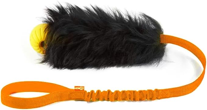 HOWGO Dog Rope Toy,Dog Bungee Chaser Toy 100% Sheepskin,Sheep Smell Tug Toy for All Breeds (Orange, with Rubber Ball)