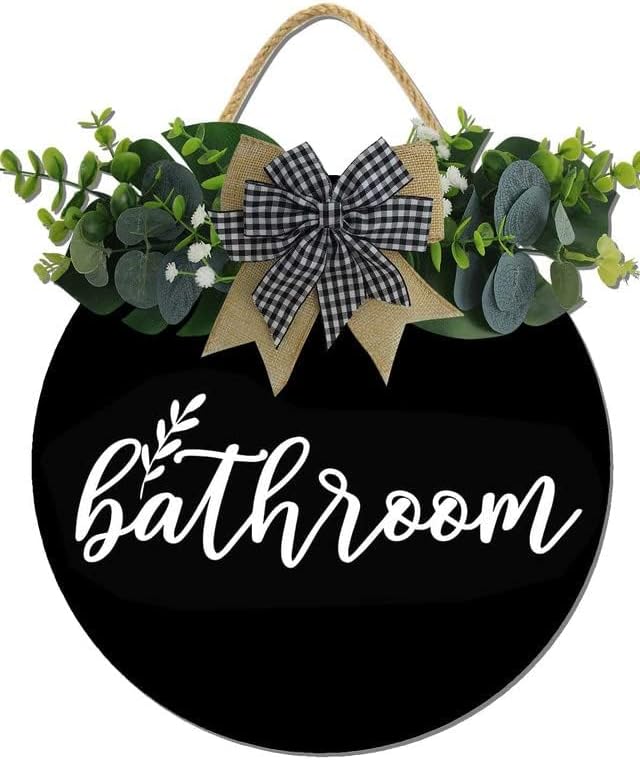 Bathroom Wall Decor,Bathroom Sign,Rustic Round Wooden Wreath Sign,Bathroom Wooden Wall Sign for All The Seasons