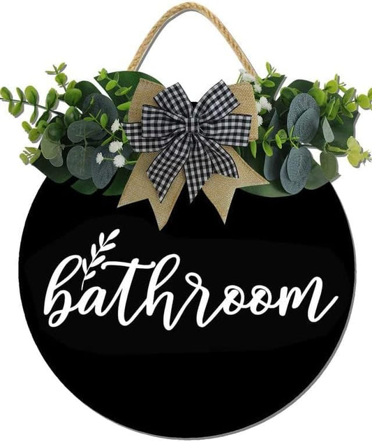 Bathroom Wall Decor,Bathroom Sign,Rustic Round Wooden Wreath Sign,Bathroom Wooden Wall Sign for All The Seasons