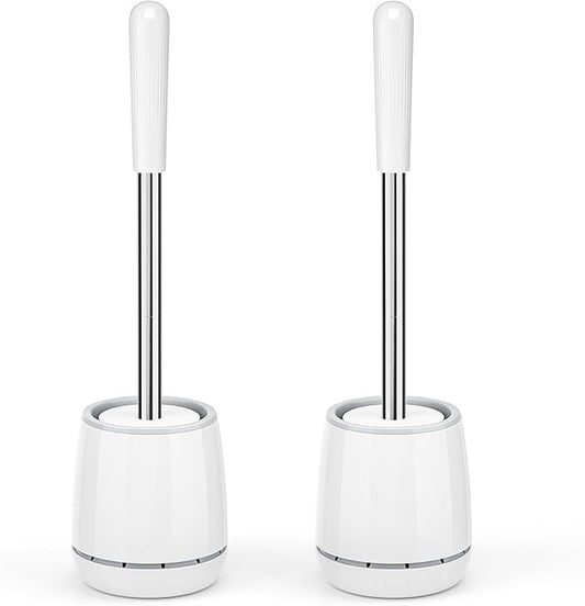 Toilet Brush, Toilet Brush and Holder with 304 Stainless Steel Handle, Space Saving Toilet Bowl Brush for Storage, Durable Bristles Toilet Scrubber for Bathroom Cleaning (2, White)