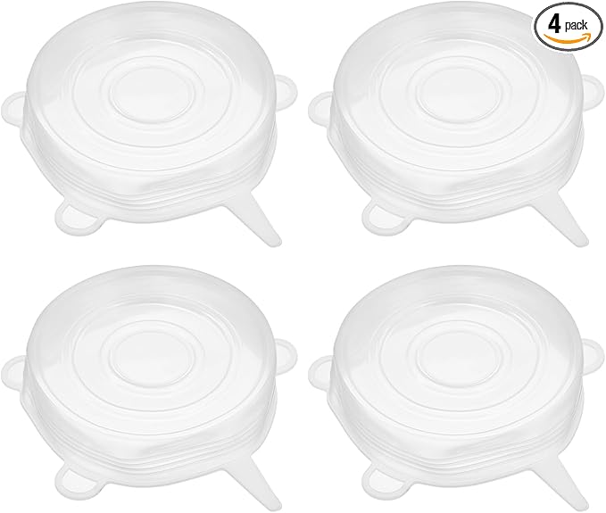 uxcell Silicone Stretch Lids, 4Pack 3.74" Round Container Lid Silicone Bowl Covers Reusable Silicone Lids for Cups, Bowls and Food Cover, White