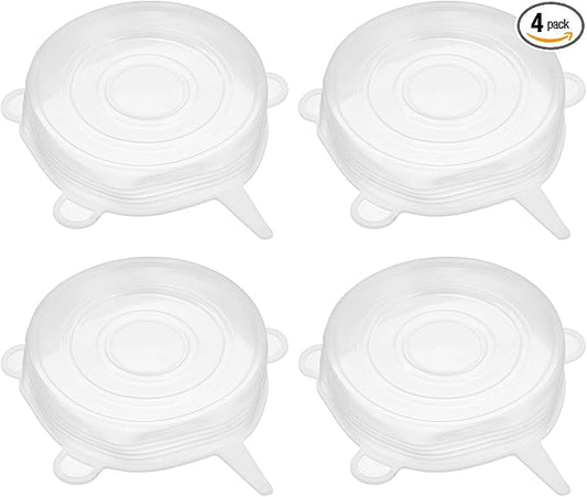 uxcell Silicone Stretch Lids, 4Pack 3.74" Round Container Lid Silicone Bowl Covers Reusable Silicone Lids for Cups, Bowls and Food Cover, White