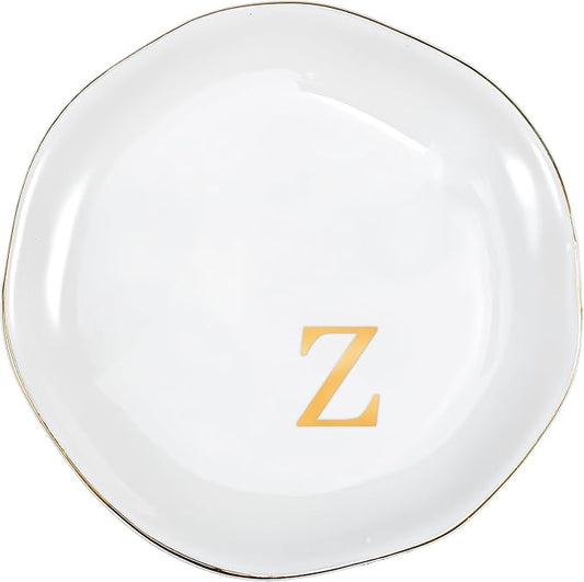 ProCase Ceramic Jewelry Tray, Initial Ring Dish Trinket Plate Engagement Gift, Small Personalized Monogram Ring Bowl for Wedding, White Decorative Jewelry Holder for Women Vanity -Letter Z