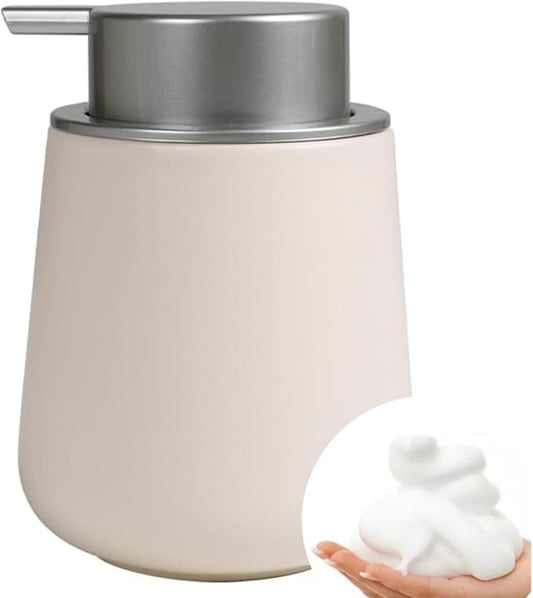 Bosilunlife Ceramic Foaming Soap Dispenser - Beige & Grey 12 oz Foam Hand Wash Dispenser Bathroom Countertop Kitchen Dish Soap Pump Dispenser Foam Soap Dispenser for Bathroom