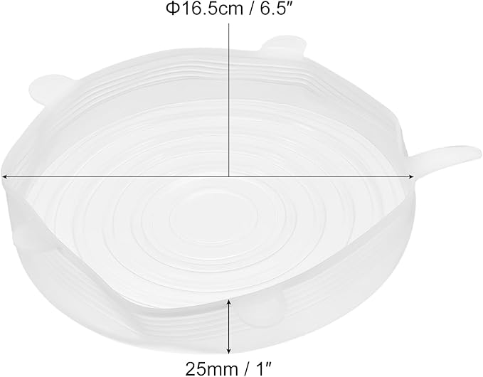 UXCELL Silicone Stretch Lids, 4 Pack - 6.5" Round Container & Bowl Covers, Reusable Silicone Lids for Cups, Bowls & Food, White
