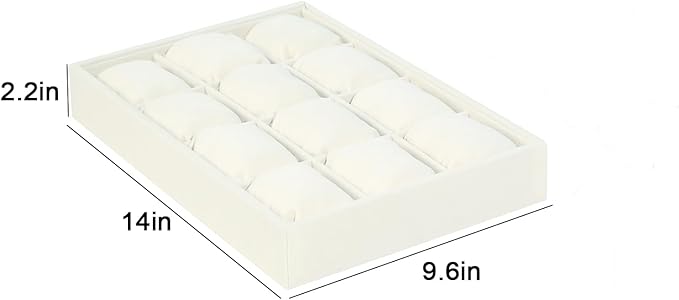 Coward Beige Velvet Watch Bangle Organizer Tray, Velvet 12 Grids Tray for Watches Bracelets Jade Bangle Holder Selling Show
