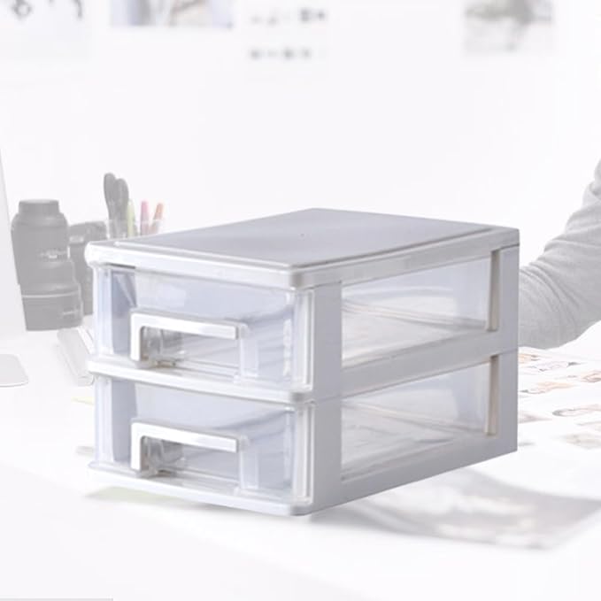 Portable Two Storage Cabinet Drawers Stackable Storage Organizer Multifunctional Desktop Storage Case Office Bedroom Bathroom Craft Supplies Transparent