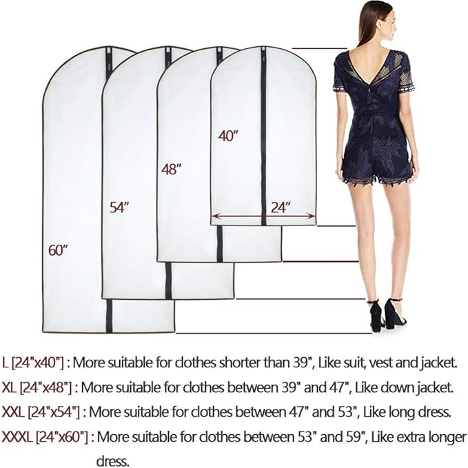 Garment Bags for Hanging Clothes (Set of 6) Black Side Breathable Garment Bag Clothes Cover Clear Full Zipper Bags for Suit Clothes Storage (24'' x 48'', Black)