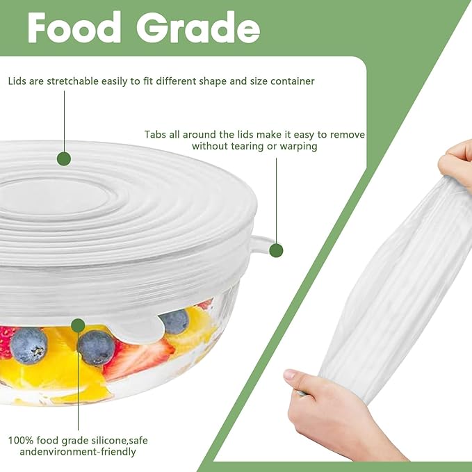 Reusable Silicone Stretch Lids for Food Storage – Elastic Bowl Covers Fit Round & Rectangle Containers, Jars, Cups – Heat-Resistant, Dishwasher Safe, Premium Kitchen Gadgets (7-Piece Set)