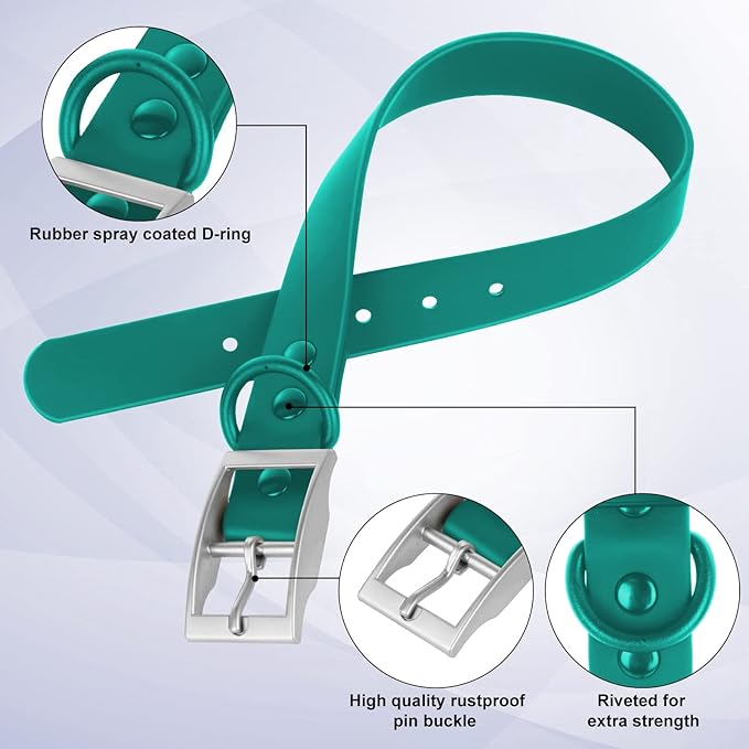 Wisedog Waterproof Dog Collar: Multiple Adjust 7" to 23.6", Soft Rubber Coated Webbing, Easy to Clean, for Small Medium Large Dogs (XL|18"-23.6" × 1 in, Emerald Green)