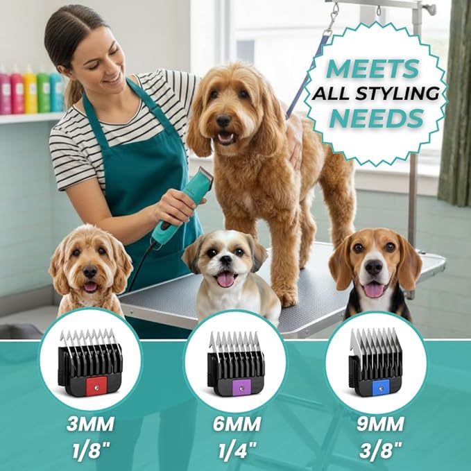 Professional Dog Clippers for Grooming | High-Performance 2-Speed Corded Shears for Thick, Curly Coats & Matted Hair | Low-Noise Pet Grooming Kit with Heavy Duty Hair Trimmer, Blue