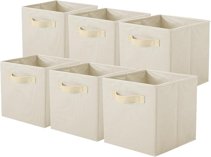 ShellKingdom Foldable Fabric Storage Cubes And Cloth Organizer Drawer For Closet And Toys, 6 Pack (Beige)