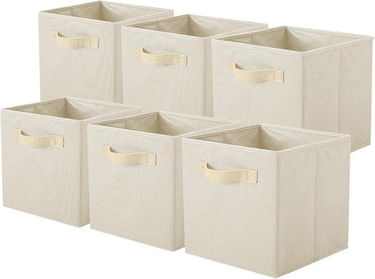 ShellKingdom Foldable Fabric Storage Cubes And Cloth Organizer Drawer For Closet And Toys, 6 Pack (Beige)