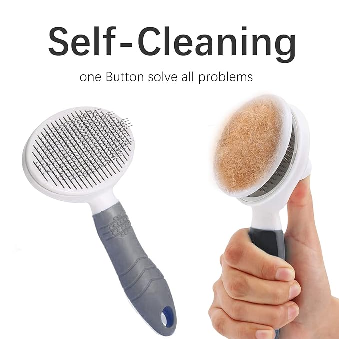 Cat Grooming Brush, Pets Skin Friendly Self Cleaning Slicker Brushes for Shedding Massage Dogs Cats Hair Gentle Remove Loose Undercoat with Long or Short Hairs for All Fur Type- UPGRADED (Gray)