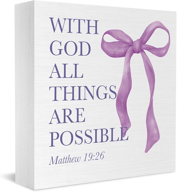Purple Bow Room Bedroom Bathroom,Purple Decor,Inspirational Bible Verses Decorations Butterfly Decorations for Teen Girls Gifts Wooden Box 5 x 5 Inch