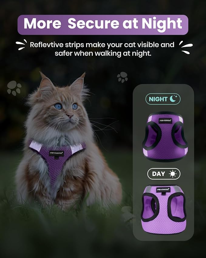 FAYOGOO Cat Harness and Leash Set | Upgrade Step-in Escape Proof Harness | Lightweight Soft Vest, No-Choke Design for Walking, Travel, Camping (Modern Violet)