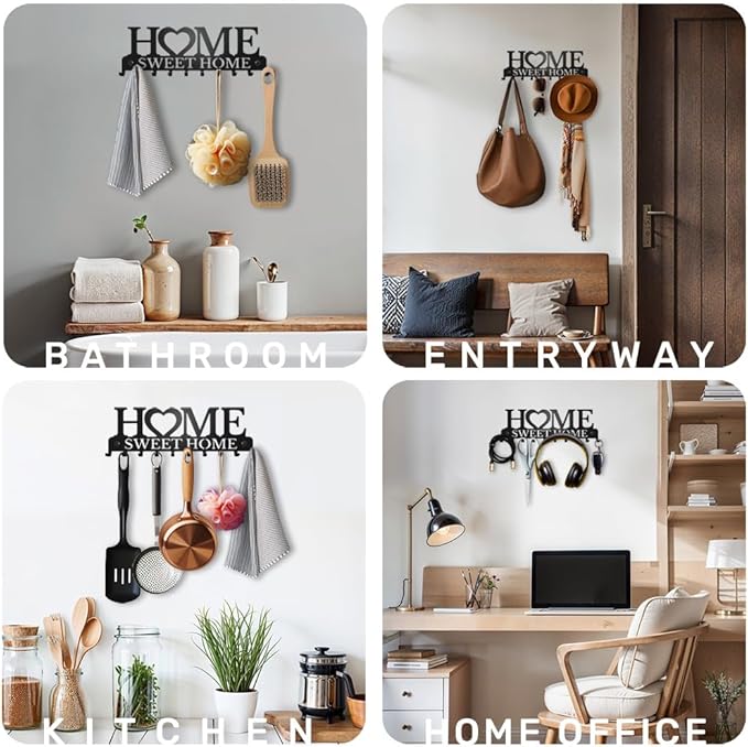 SirHoldeer Key Holder Wall Mount, Key Hooks for Wall, Key Rack for Wall Decorative, Llavero de Pared para Hogar, Sweet Home Metal Decor, Entryway