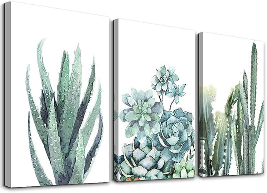 Canvas Wall Art for living room bathroom Wall Decor for bedroom kitchen artwork Canvas Prints green plant flowers painting 16" x 24" 3 Pieces Modern framed office Home decorations family picture