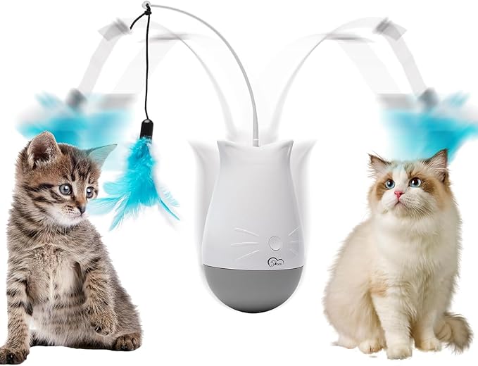 DOEL Interactive Cat Toys for Bored Indoor Adults Cats with 2 Models, Rechargeable Automatic Feather Kitten Toy, Tumbler Design, Electric Exercise Gift, Moving Stimulation to Chase and Hunting