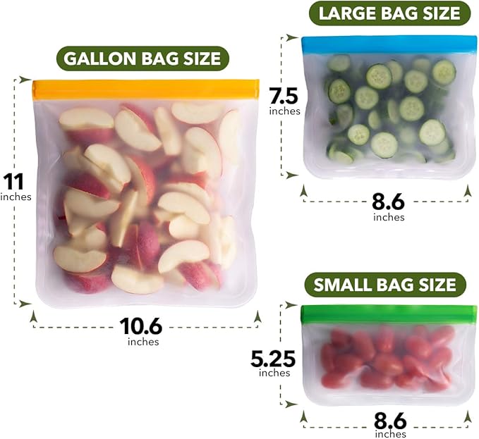 GREENZLA Eco-Friendly Reusable Freezer Bags, 24-Pack Extra Thick and Leakproof Resealable Gallon Bags for Safe Food Storage, Marinating, Snacks, and Meal Prep, Reusable, Non-Toxic, and Freezer Safety