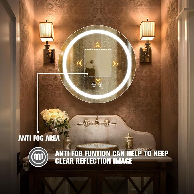 24inch Round Medicine Cabinet with Lights,Led Medicine Cabinet with Defogger,Illuminated Mirror Cabinet for Bathroom,Dimmable,Anti-Fog,3 Colors,Surface Mount Only,Gold