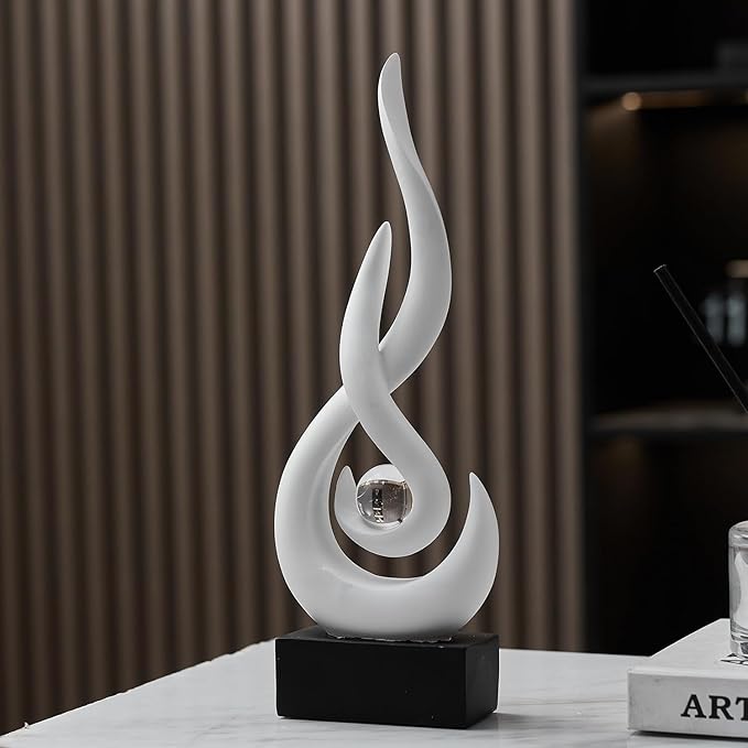 Modern Abstract Art Table Decoration,Resin Flame Statue Modern White Centerpiece Ornaments for Living Room Great Gift Idea Home Decor,Collectibles