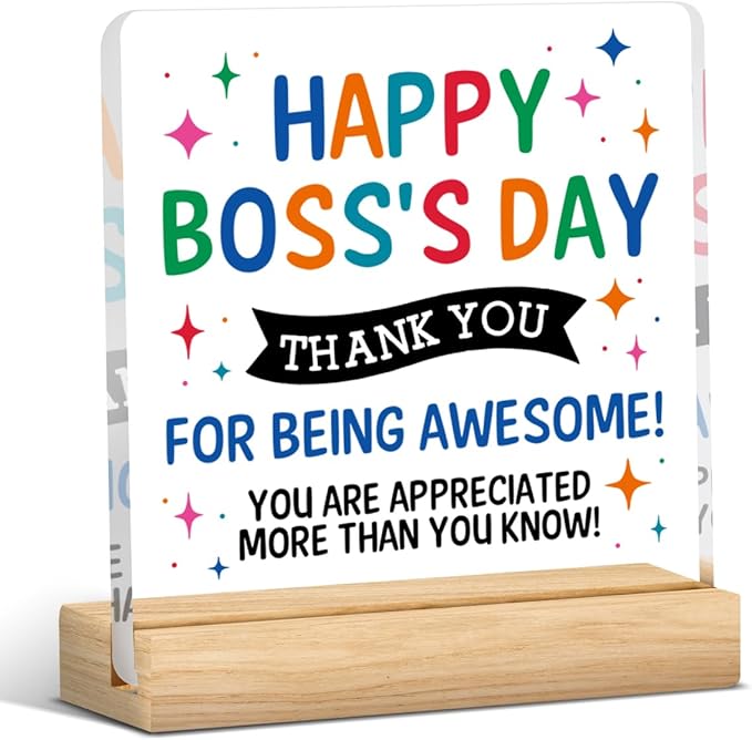 Funny Boss Gifts for Women Men Office Decor Acrylic Plaque Happy Boss‘s Day Thank You Gifts for Boss Manager Mentor Inspirational Gift 4x4 Inches