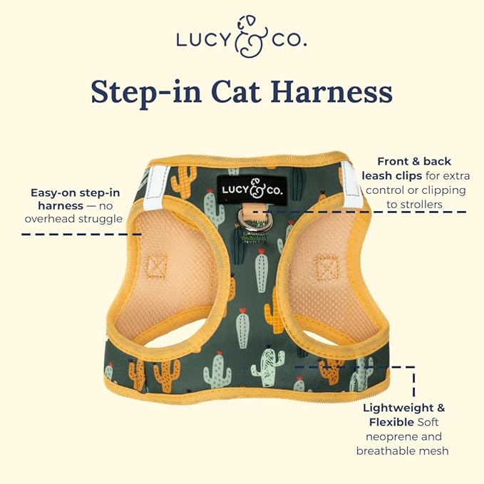 Lucy & Co. Looking Sharp Step-in Cat Harness & Leash Bundle – Reflective, Breathable & Adjustable Harness for Cats, Kittens & Small Dogs, Lightweight & Secure and Dual Leash Clips – Small