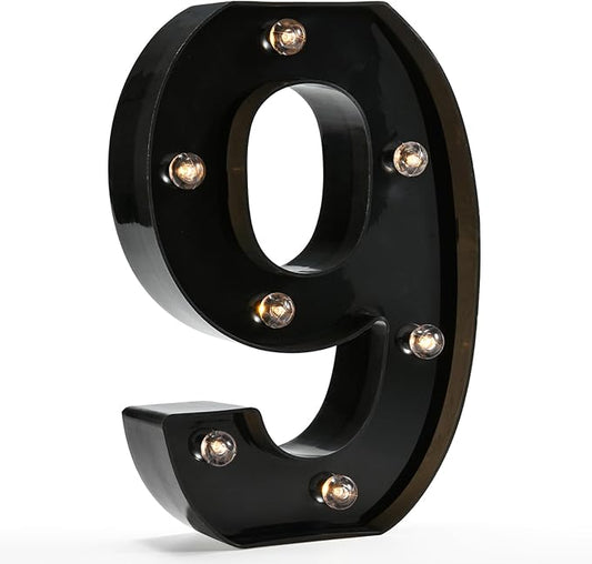 OYCBUZO Light Up Black Alphabet Marquee Number Sign LED Marquee Number Lights Sign for Night Light Home Bar Christmas Lamp Birthday Party Wedding Decoration 9