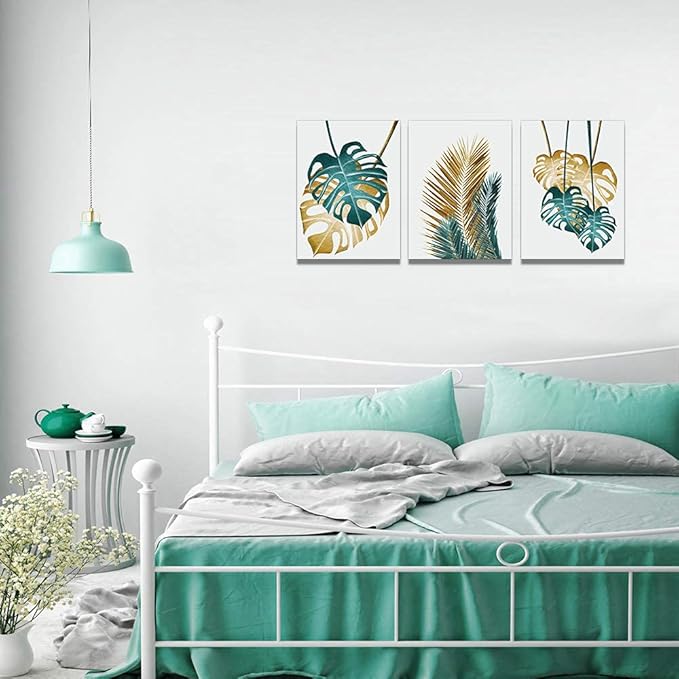 Canvas Wall Art For Living Room Family Wall Decorations For Bedroom Kitchen Dining Room Wall Decor Abstract Painting Leaves Wall Pictures Artwork Office Canvas Art Prints Bathroom Home Decor 3 Piece