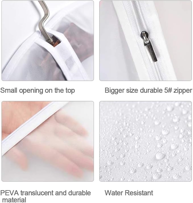 Dress Bags for Hanging Clothes (Set of 12) Breathable Suit Bag Covers with Zip Coat Covers for Closet Garment Bag for Wardrobe Storage and Travel Covers for Coats White - 24'' x 60''