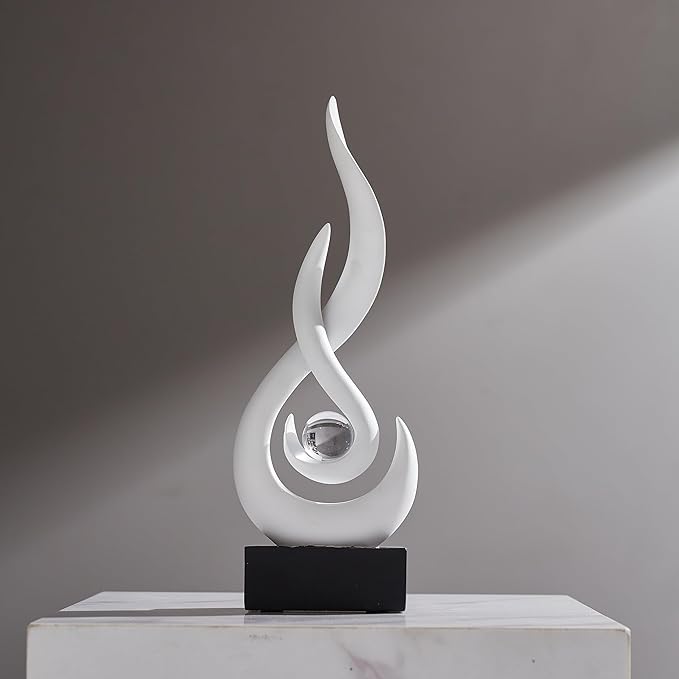 Modern Abstract Art Table Decoration,Resin Flame Statue Modern White Centerpiece Ornaments for Living Room Great Gift Idea Home Decor,Collectibles
