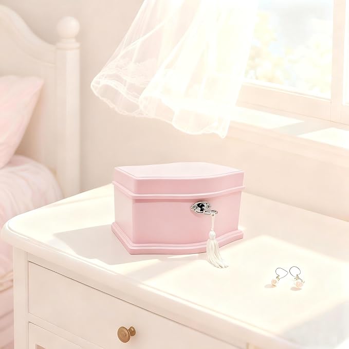 Ballerina Musical Jewelry Box with Mirror Lock for Girls Wooden Jewelry Storage Music Chest Perfect Gifts for Kids,Great gifts for Christmas and all Holidays (Pink-M)