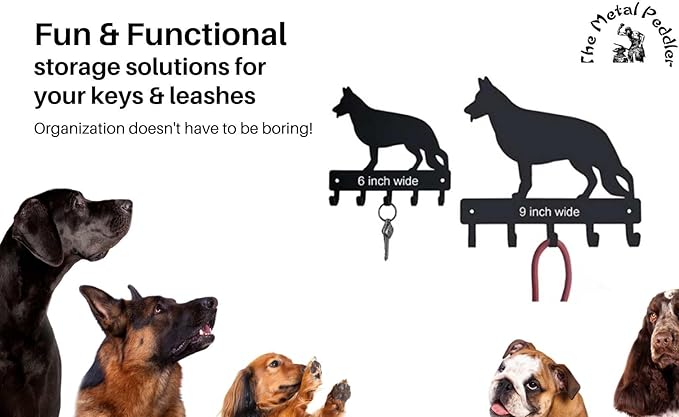 Dachshund Key Holder Dog Leash Hanger for Wall - Large 9 inch Wide Made in USA