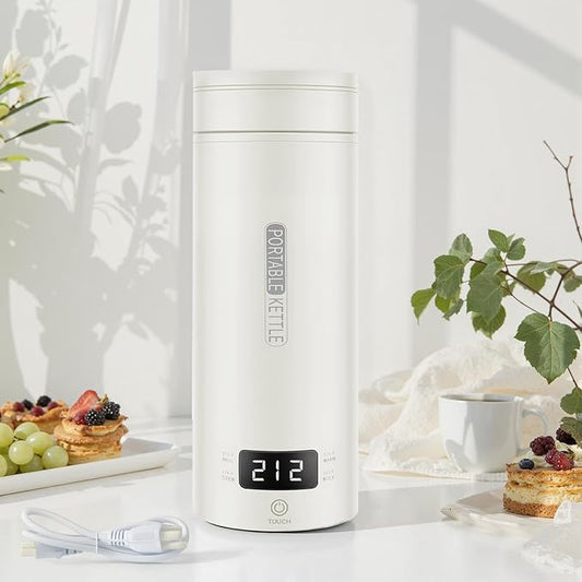 Travel Tea Kettle（110V）, Portable Electric Kettle, 316 Stainless Steel Premium Liner, 4-speed Temperature Adjustment with Auto Shut-off and Boil-Off Protection,White.