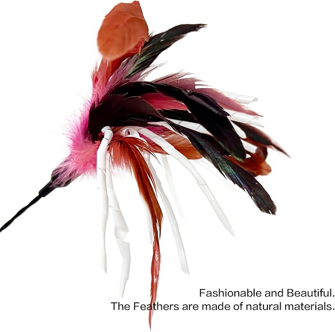 TTcat 3 PCS 22.8” Extra Long Cat Wand Toys Natural Feather Teaser Stick Toys,Interactive Toys for Indoor Cat and Kitten.