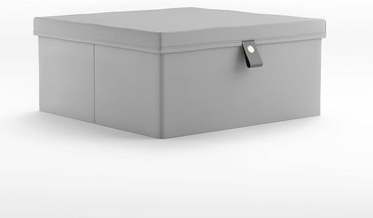 Martha Stewart Essential Collapsible Stackable Decorative Home Storage Organization With Lidded Tops, Lidded Storage Organizer, Grey