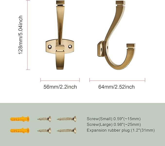 SAILING Coat Hooks -5 Pack Champagne Bronze Towel Hooks Robe Hooks Decorative Wall Hooks for Bathroom Bedroom Kitchen Towel Robe Clothes Cabinet Closet Bathroom Hardware