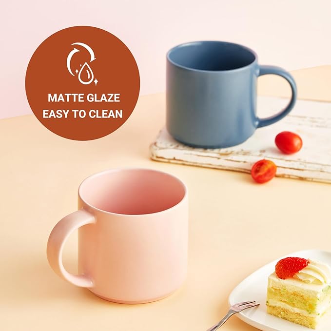 Ceramic Coffee Mugs, 16 oz Big Size for Oatmeal, Bosmarlin Matte Blue, Birthday Gifts, Dishwasher & Microwave Safe, Daily Office and Home Use