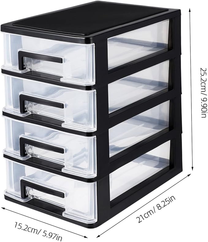 Plastic Drawers - 4 Layer Small Desktop Organizer with Transparent Drawers for Home, Office, Stationery, Jewelry and Cosmetics