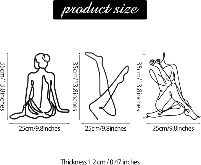 Photect 3 Pcs Metal Wall Art Decor Minimalist Abstract Woman Wall Art Metal Modern Line Drawing Decor Female Single Line Home Hanging for Bedroom Bathroom Living Room Christmas Housewarming(Fresh)