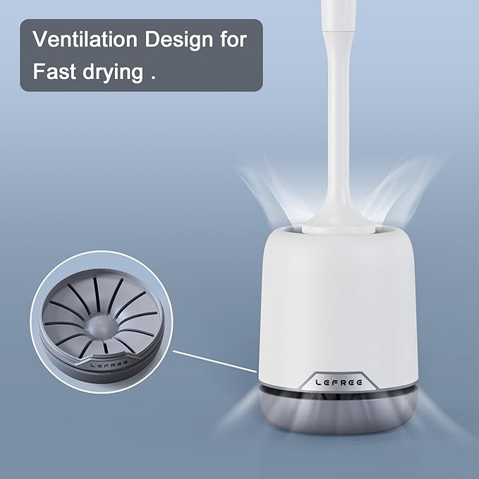 Lefree Silicone Toilet Brush and Holder, Bathroom Cleaner Brush Set, Non-Slip Handle Toilet Bowl Brush with TPR Soft Bristle, Wall Mounted/Floor Standing